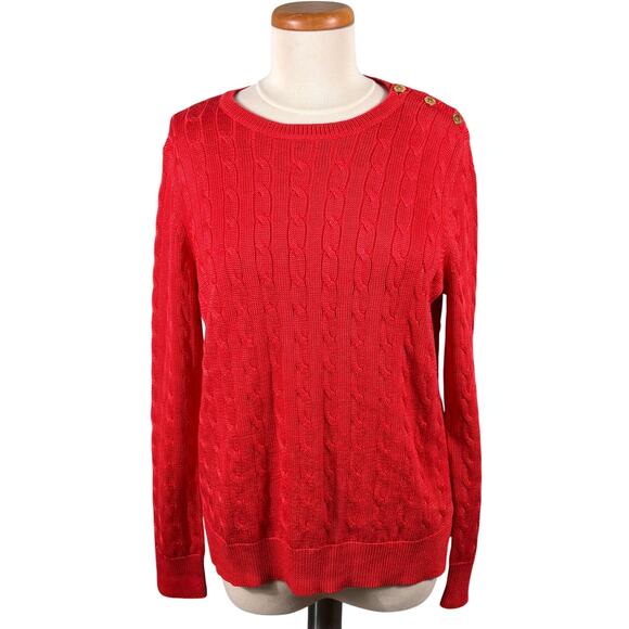 Ralph Lauren Sweater Black Label Women XL Red Cotton Blend Cable Knit Pullover - Picture 1 of 11